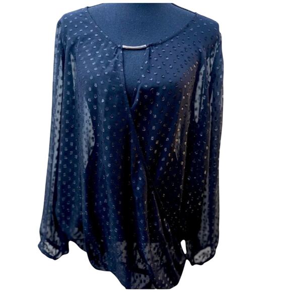 Lane Bryant Sheer Black Polka Dot Blouse Size 18/20 - Picture 1 of 3